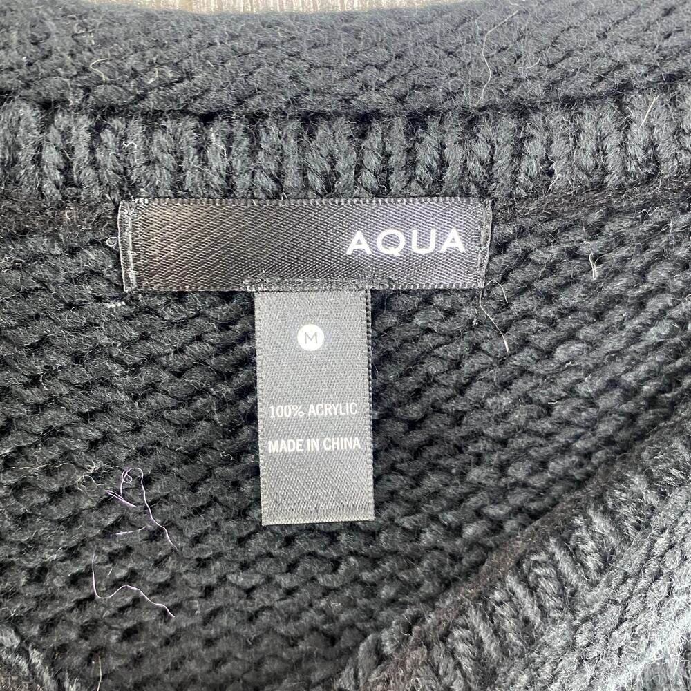 New $78 AQUA Women's Sweater MEDIUM Stripes Fringe Black & White Boho Knit NWT - Picture 7 of 9